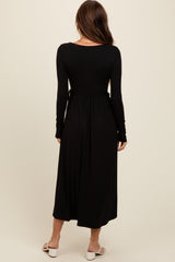 Black Square Neck Long Sleeve Midi Dress