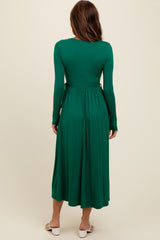 Forest Green Square Neck Long Sleeve Midi Dress