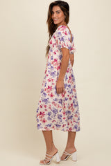 Ivory Floral V-Neck Midi Dress