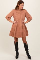 Camel Collared Tiered Dress