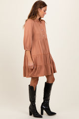 Camel Collared Tiered Dress