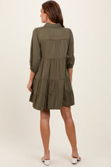 Olive Collared Tiered Dress