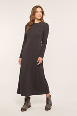 Charcoal Ribbed Knit Side Slit Midi Dress