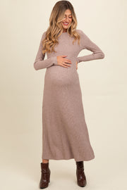 Mocha Ribbed Knit Side Slit Maternity Midi Dress