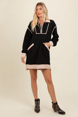 Black Contrast Trim Collared Zip Up Maternity Mini Dress