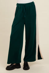 Forest Green Contrast Stripe Side Slit Pants