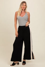 Black Contrast Stripe Side Slit Pants