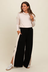 Black Contrast Stripe Side Slit Maternity Pants