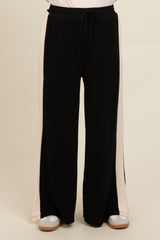 Black Contrast Stripe Side Slit Maternity Pants