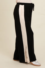 Black Contrast Stripe Side Slit Maternity Pants