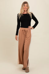 Camel Contrast Stripe Side Slit Pants