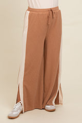 Camel Contrast Stripe Side Slit Maternity Pants