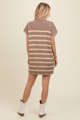 Mocha Striped Knit Contrast Stitch Mini Dress