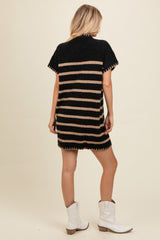 Black Striped Knit Contrast Stitch Mini Dress