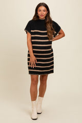 Black Striped Knit Contrast Stitch Maternity Mini Dress