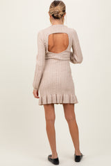 Beige Back Cutout Ruffled Cable Knit Sweater Maternity Dress