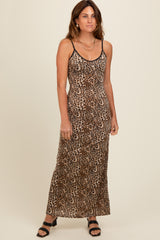 Brown Animal Print Fitted Maxi Dress