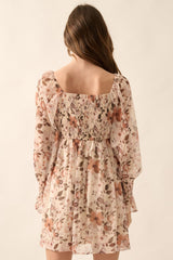 Cream Floral Sweetheart Woven Mini Dress