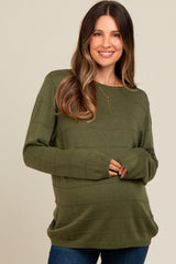 Olive Knit Stitch Detail Long Sleeve Maternity Sweater Top