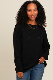 Black Knit Stitch Detail Long Sleeve Sweater Top