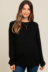 Black Knit Stitch Detail Long Sleeve Maternity Sweater Top