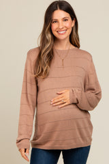 Taupe Knit Stitch Detail Long Sleeve Maternity Sweater Top