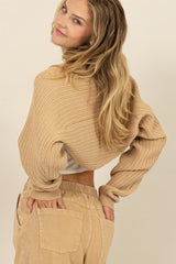 Taupe Ribbed Knit Bolero Cardigan