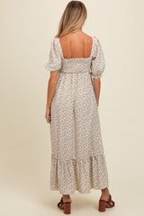 Ivory Floral Pleated Bodice Maternity Maxi Dress