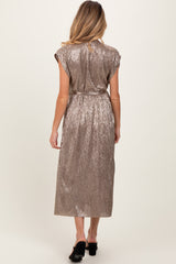 Dark Gold Metallic Maternity Sash Tie Dress