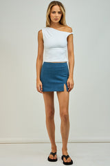 Denim One-Side Slit Slim Fit Mini Skirt