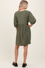 Olive Button Up Split Neck Dress