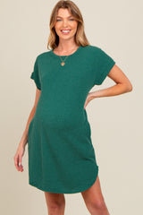 Forest Green Ribbed Round Hem Maternity Dress