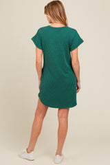 Forest Green Ribbed Round Hem Maternity Dress