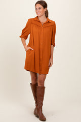 Orange Braided Trim Detail Button Down Dress