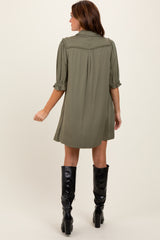 Olive Braided Trim Detail Button Down Dress