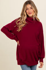 Burgundy Brushed Knit Cowl Neck Maternity Pullover