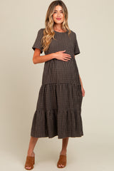 Black Gingham Tiered Maternity Midi Dress