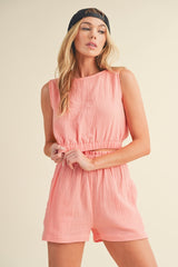 Peach Cotton Gauze Tank Short Set