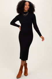 Black Mock Neck Ribbed Sweater Dress