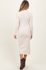 Beige Mock Neck Ribbed Maternity Sweater Dress