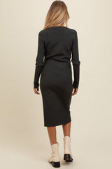 Charcoal Ribbed Sash Tie Maternity Midi Sweater Dress