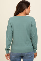 Light Teal Basic Boatneck Maternity Sweater