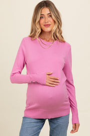 Pink Button Detail Cuff Maternity Sweater