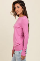 Pink Button Detail Cuff Sweater