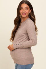 Beige Button Detail Cuff Maternity Sweater