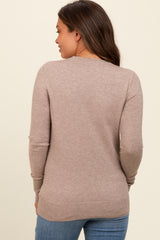 Beige Button Detail Cuff Maternity Sweater