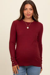 Burgundy Button Detail Cuff Maternity Sweater