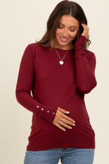 Burgundy Button Detail Cuff Maternity Sweater