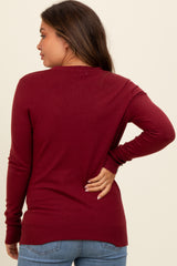 Burgundy Button Detail Cuff Maternity Sweater