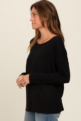 Black Drop Shoulder Long Sleeve Top